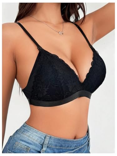 MakeMeChic Women's Nursing Bras for Breastfeeding Lace Maternity Lingerie - color: Black Solid, size: Medium