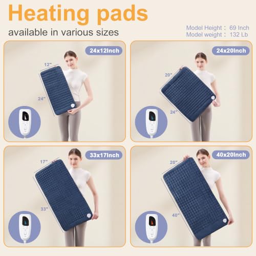 Heating Pad,Electric Heating Pads,Heating Pad for Back,DarkBlue,24x12 in - color: Darkblue, size: 24x12 Inch