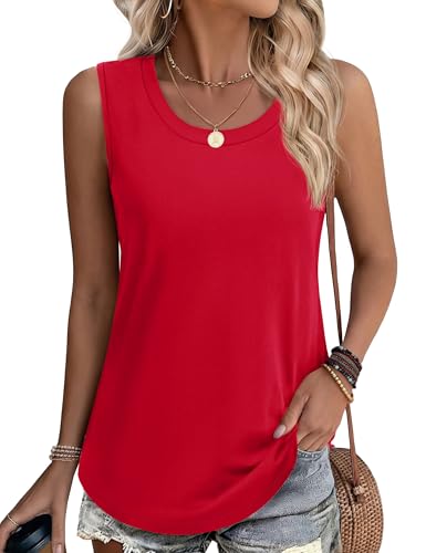 YUCOLEN Women's Tank Tops Loose Flowy Summer UPF 50+ Basic Sleeveless Tops - color: Bright Red, size: Medium