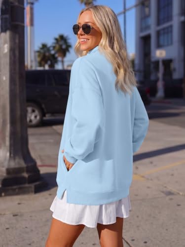 Trendy Queen Women’s Fleece Oversized Mock Neck Sweatshirts with Pockets - color: Light Blue, size: Medium