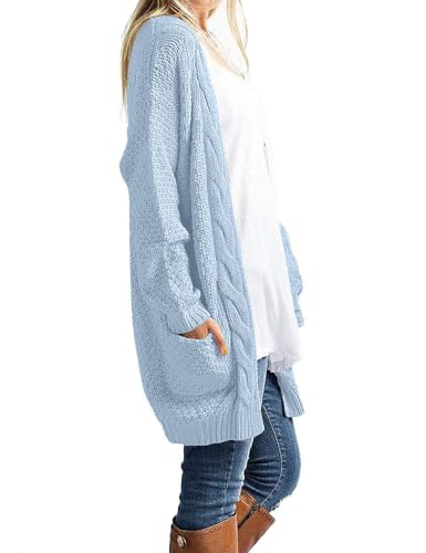 GRECERELLE Womens Fall Winter Long Sleeve Cardigans Sweater with Pockets - color: Electric Blue, size: Small