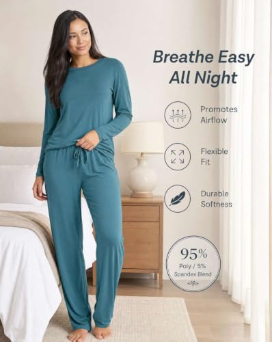 2 Pack Women's Pajama Sets Long Sleeve Sleepwear Comfy Cute Loungewear PJ - color: Set M Black & Dawn Blue, size: Small