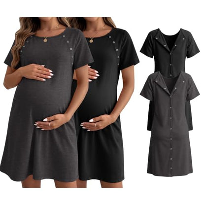 Huukeay 2 Pack Labor and Delivery Hospital Gown - color: Black, Dark Gray, size: Medium