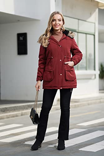 Maacie Maternity Winter Coat Baby Wearing Jacket 3 In 1 Outerwear - color: Wine Red, size: Medium
