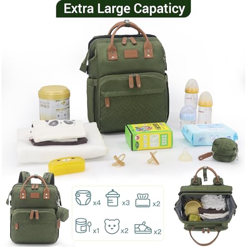 JOLLITO Diaper Bag Backpack with Changing Station,Baby Registry Search - color: Green