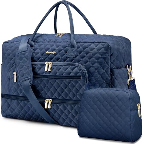 Large Women Travel Duffle Bag - Carry on Overnight Bag Weekend Travel Duffel Tote Bag Yoga Gym Bag with Wet Pocket Toiletry Weekender Overnight Bag for Travel Business Trips Sport Hospital Navy - color: Navy