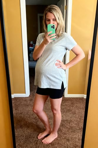 Women's Maternity Shirts Short Sleeve Split Hem Pregnancy Tops Clothes - color: Light Grey, size: Small