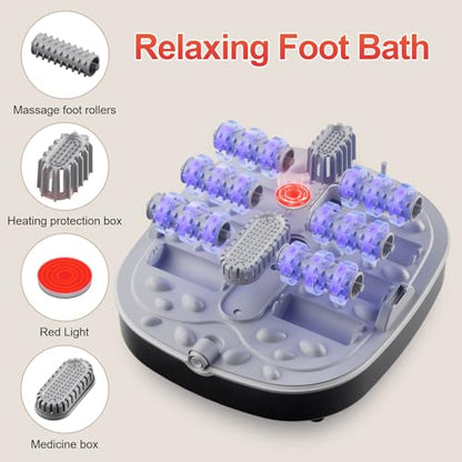 GEHONA Collapsible Foot Spa Bath with Heat, Foot Massager with Two Side Supports, Leakage Protector, Temperature Control, Bubbles, Red Light, Timer, Feet Soaker, Gifts (Deep Black) - color: Deep Black