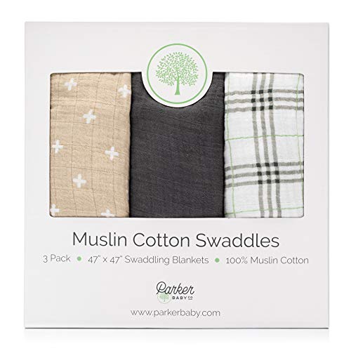 Parker Baby Co. Soft Muslin Baby Swaddle Blankets, 3 Pack - Classic Set - color: Classics