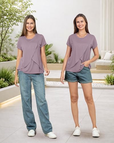 Rnxrbb 3 Pack Nursing Tops for Women Maternity Breastfeeding Shirts - color: Gray&purple&light Green, size: Medium