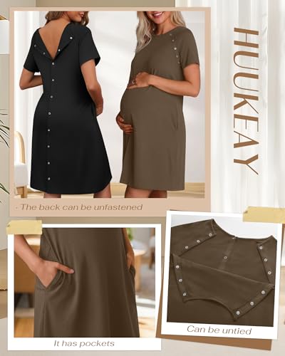 Huukeay 2 Pack Labor and Delivery Hospital Gown - color: Black, Coffee, size: Large