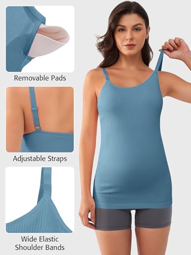 ATTRACO Women's Maternity Tank Tops with Built in Bra Pregnancy Tank - color: A-haze Blue, size: Medium