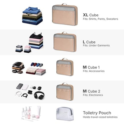 Traveler's Choice Cloverland Packing Cubes, 5-Piece Set, Light Beige - color: Light Beige