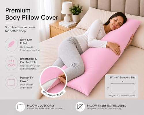 EVOLIVE Body Pillow Cover 21"x54", Microfiber, Hidden Zipper (Pink) - color: Pink