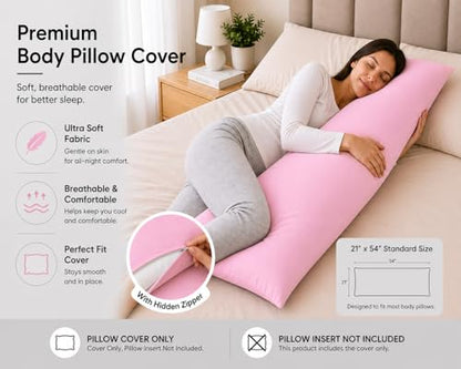 EVOLIVE Body Pillow Cover 21"x54", Microfiber, Hidden Zipper (Pink) - color: Pink