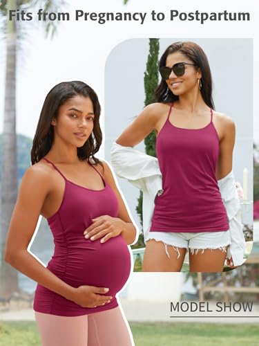 ATTRACO Women's Maternity Tank Tops with Built in Bra Pregnancy Tank - color: Magenta, size: Medium