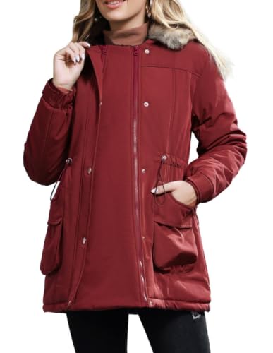 Maacie Maternity Winter Coat Baby Wearing Jacket 3 In 1 Outerwear - color: Wine Red, size: Medium