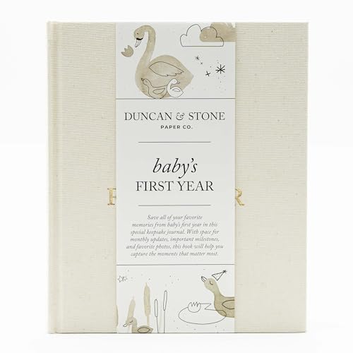 Duncan & Stone Baby Book First Year Memory Keepsake, Linen, Cream - color: Cream