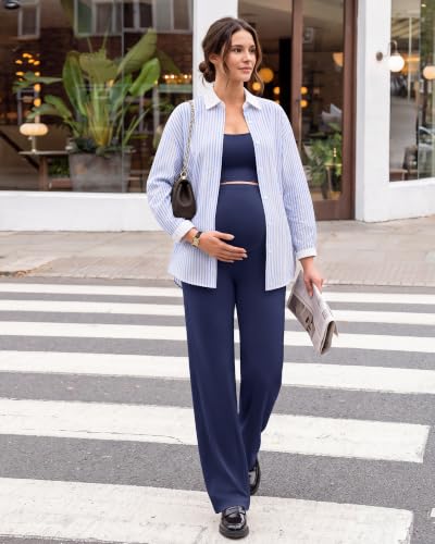G4Free EverGoing Maternity Pants Over the Belly Pregnancy Work Trousers - color: Royal Blue, size: Medium
