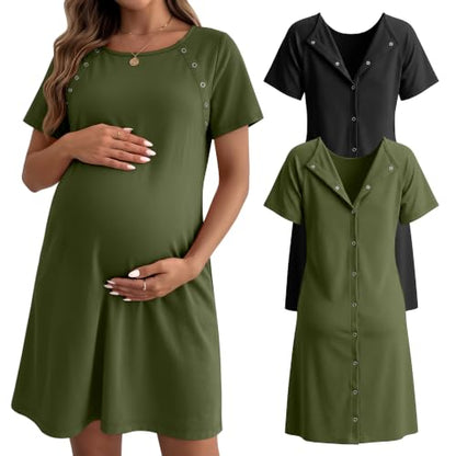 Huukeay 2 Pack Labor and Delivery Hospital Gown - color: Black, Army Green, size: Small