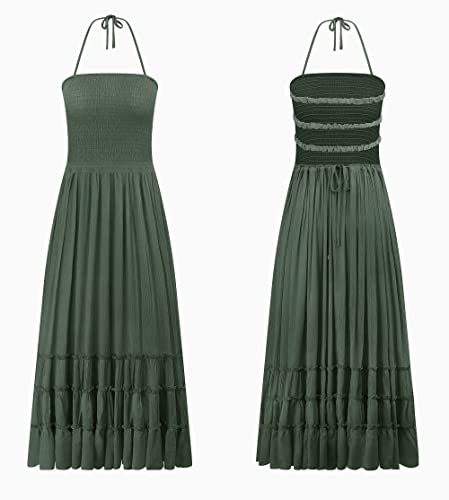 R.Vivimos Womens Summer Boho Sexy Backless Long Dresses - color: Army Green, size: Small