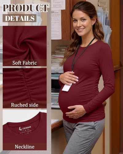 Neer 3 Pack Maternity Under Scrub T Shirt Long Sleeve Undershirt - color: Black, Navy Blue, Wine Red, size: Medium