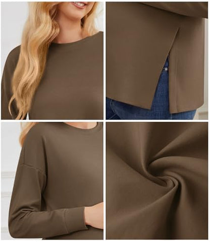Womens 3 Packs Maternity Shirts Long Sleeve Side Ruched Pregnancy Tee Workout Top Tunic Blouse Mama Clothes - color: Black/White/Brown, size: Medium