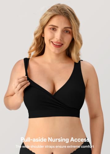 HBselect Maternity Nursing Sleep Bra for Breastfeeding Wireless Bralette - color: Black/Burgundy/Lake Blue/White/Beige, size: Large