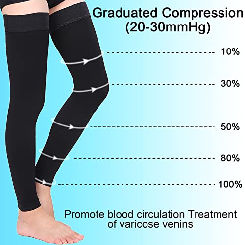 Footless Thigh High Medical Compression Stockings for Women & Men - color: Footless Black, size: Large