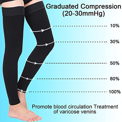 Footless Thigh High Medical Compression Stockings for Women & Men - color: Footless Black, size: Large