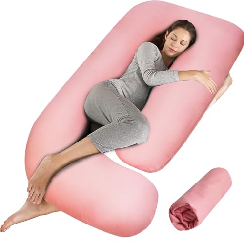 Pregnancy Pillow Cover (ONLY Pillowcase) - G Shaped Pillow Case - Maternity Body Pillow Cover - Removable Soft Cotton Cover (Pink) - color: Pink