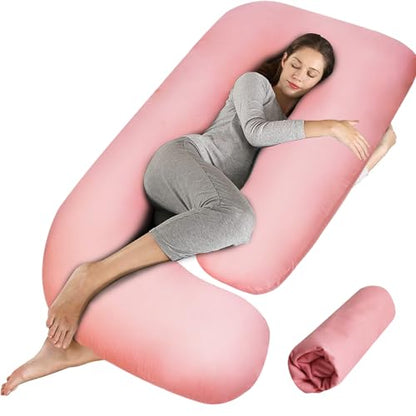 Pregnancy Pillow Cover (ONLY Pillowcase) - G Shaped Pillow Case - Maternity Body Pillow Cover - Removable Soft Cotton Cover (Pink) - color: Pink