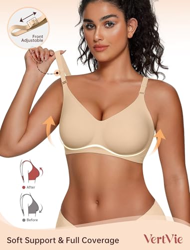 Vertvie Jelly Bra No Underwire Seamless Push Up Full Coverage - color: Semolina, size: Medium
