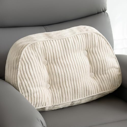 HIGOGOGO Large Lumbar Support Pillow for Recliner Chair/Accent Chair/Couch/Office Chair, Tufted Corduroy Back Support Cushion for Elderly, Recliner Cushions for Back Rest, Pain Relief, Reading, Beige - color: Beige, size: X-Large