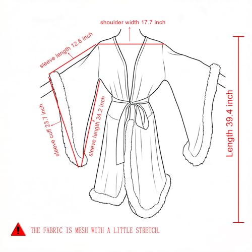 Robes For Women Tulle Robe with Faux Fur Trim, Sexy,Soft and Comfortable,Perfect for Spa Nights and Maternity Photoshoot - color: White