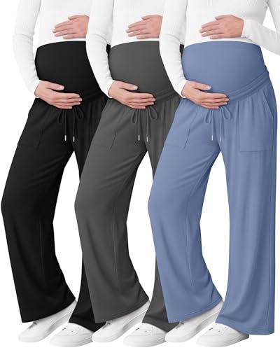 3 Pack Women's Maternity Casual Pants - color: Blue, Dark Gray, Black, size: Small