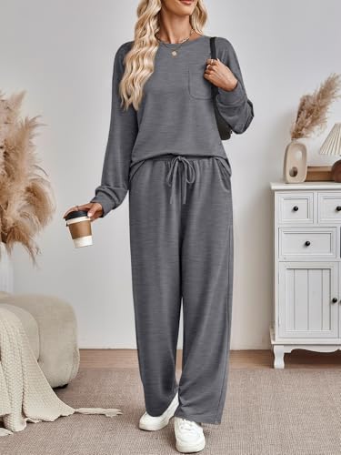 AUTOMET Womens Sweatsuits 2 Piece Lounge Matching Sweat Sets Fall Outfits - color: Dgrey, size: X-Large