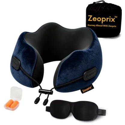 Memory Foam Neck Pillow for Travel, Pillow for Airplane, Navy Blue - color: Navy Blue