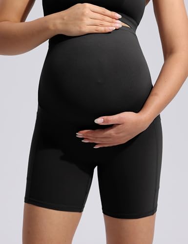 POSHDIVAH Creamluxe Maternity Biker Shorts with Pockets 6"/8" - color: Black, size: Medium