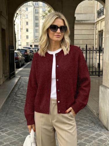 LILLUSORY Womens Crew Neck Button Down Cardigan Sweater - color: Burgundy, size: X-Large