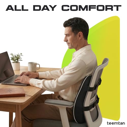 Milkyway Back Support for Office Chair, Memory Foam Lumbar Support Pillow with Cooling Breathable Cover, Adjustable Strap and Extra Extension Strap, for Car Seat, Home, Gaming, Black