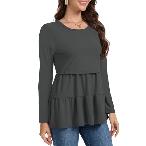 Bearsland Long Sleeve Nursing Top - color: Black & Iron Gray & Tea Brown, size: X-Large