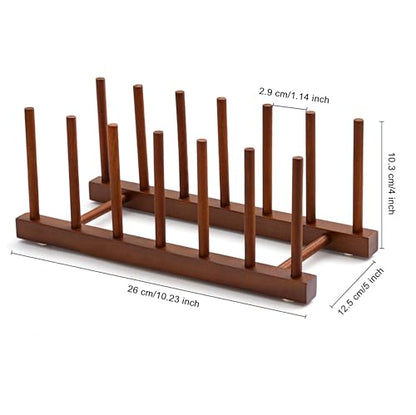 HBlife Teak Wooden Dish Drying Rack Kitchen Plate Organizer Pot Lid Holder - color: Teak 6 Slots 1pcs