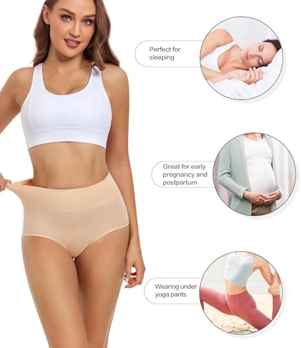 wirarpa Women's Cotton Underwear High Waisted Ladies Panties Full Coverage Briefs 4 Pack (Regular & Plus Size) - color: Beige - Set 17, size: Medium
