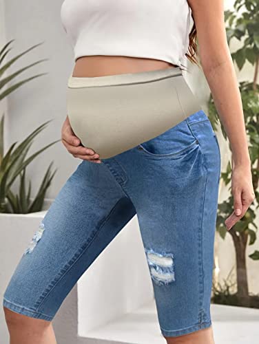 Hybrid & Company Women's Maternity Denim Shorts - color: Bermuda-bm4822rpwc-mediumblue, size: Medium