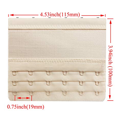 Women Elastic Bra Extenders 1-6 Hook, Bras Back Extension Strap - color: 6 Hook 3/4" Spacing,Black/White/Beige 3PCS
