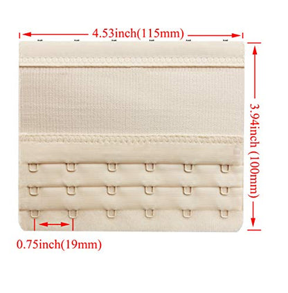 Women Elastic Bra Extenders 1-6 Hook, Bras Back Extension Strap - color: 6 Hook 3/4" Spacing,Black/White/Beige 3PCS