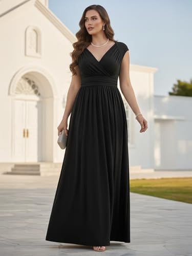 KOH KOH Womens Long Elegant Evening Bridesmaid Flowy Cap Sleeve Maxi Dress - color: Black, size: Small