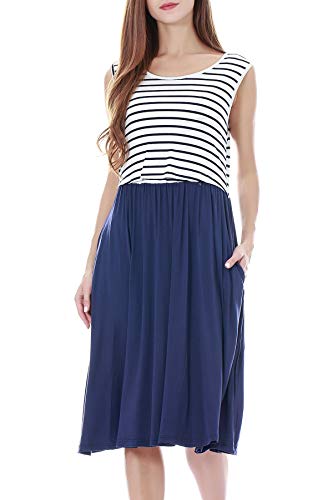 Smallshow Women's Sleeveless Nursing Dresses - color: Navy Stripe-navy, size: Large
