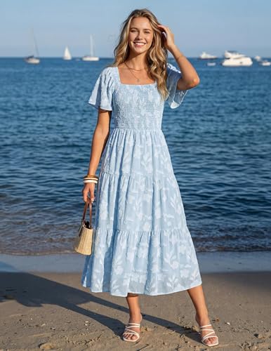ZESICA Womens 2026 Summer Boho Wedding Guest Midi Dresses - color: Blue, size: Medium